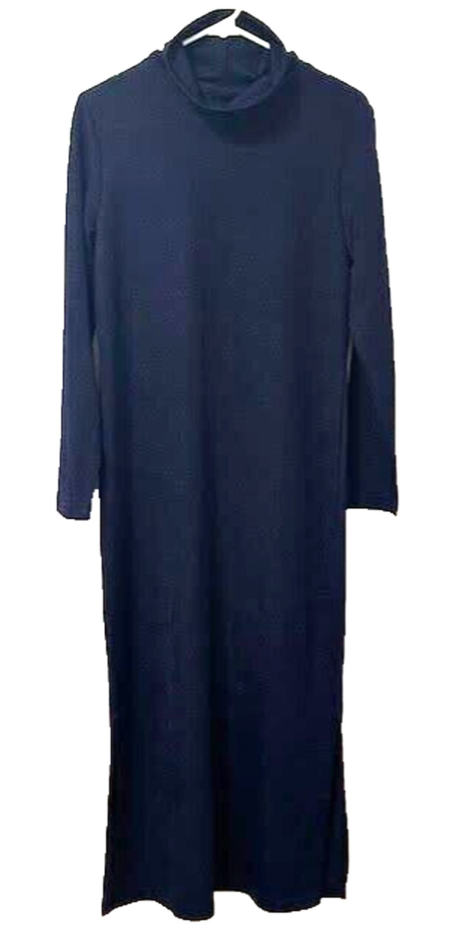 Bedford Fair Women's Medium Navy Cowl Neck Sweater Knit Midi Dress Long Sleeve